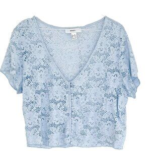 Forever 21 Cropped Lace Cardigan Covered Button 1X Fairy Cottagecore Light Blue